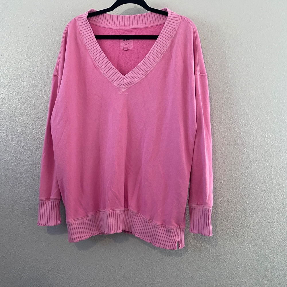 Aerie Oversized V-Neck Sweatershirt Sweater M 100% Cotton Cozycore Soft Girl
